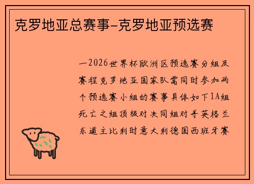 克罗地亚总赛事-克罗地亚预选赛
